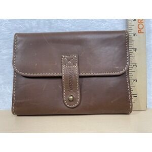 Indian Motorcycle Leather Checkbook Wallet Organizer Snap Closure Brown Gray